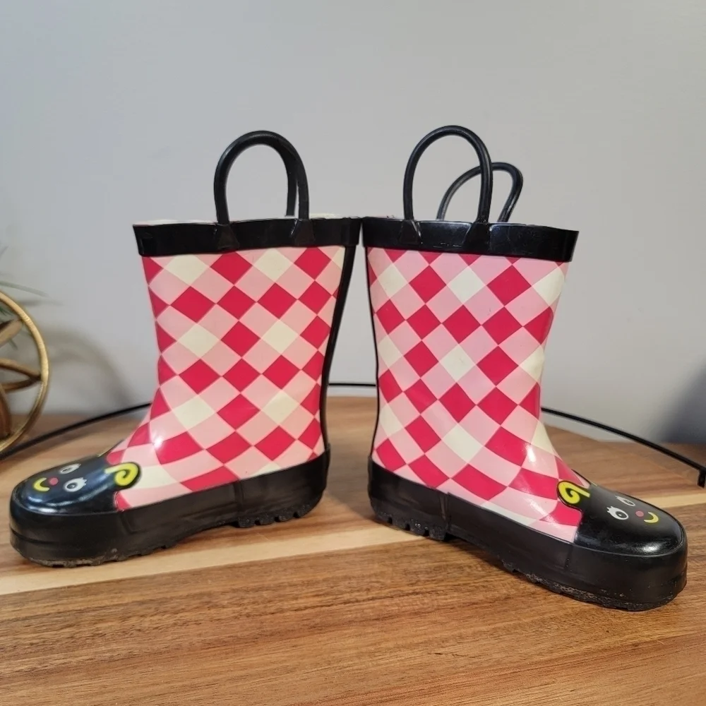 Kids Rain boots Flower Ladybug Gingham Picnic Checkerboard Size 5.5